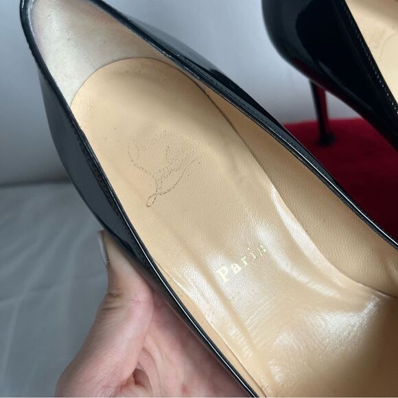 CHRISTIAN LOUBOUTIN Black Patent So Kate Pigalle Pointe Irizia 85mm Heels 36.5 - Picture 7 of 12